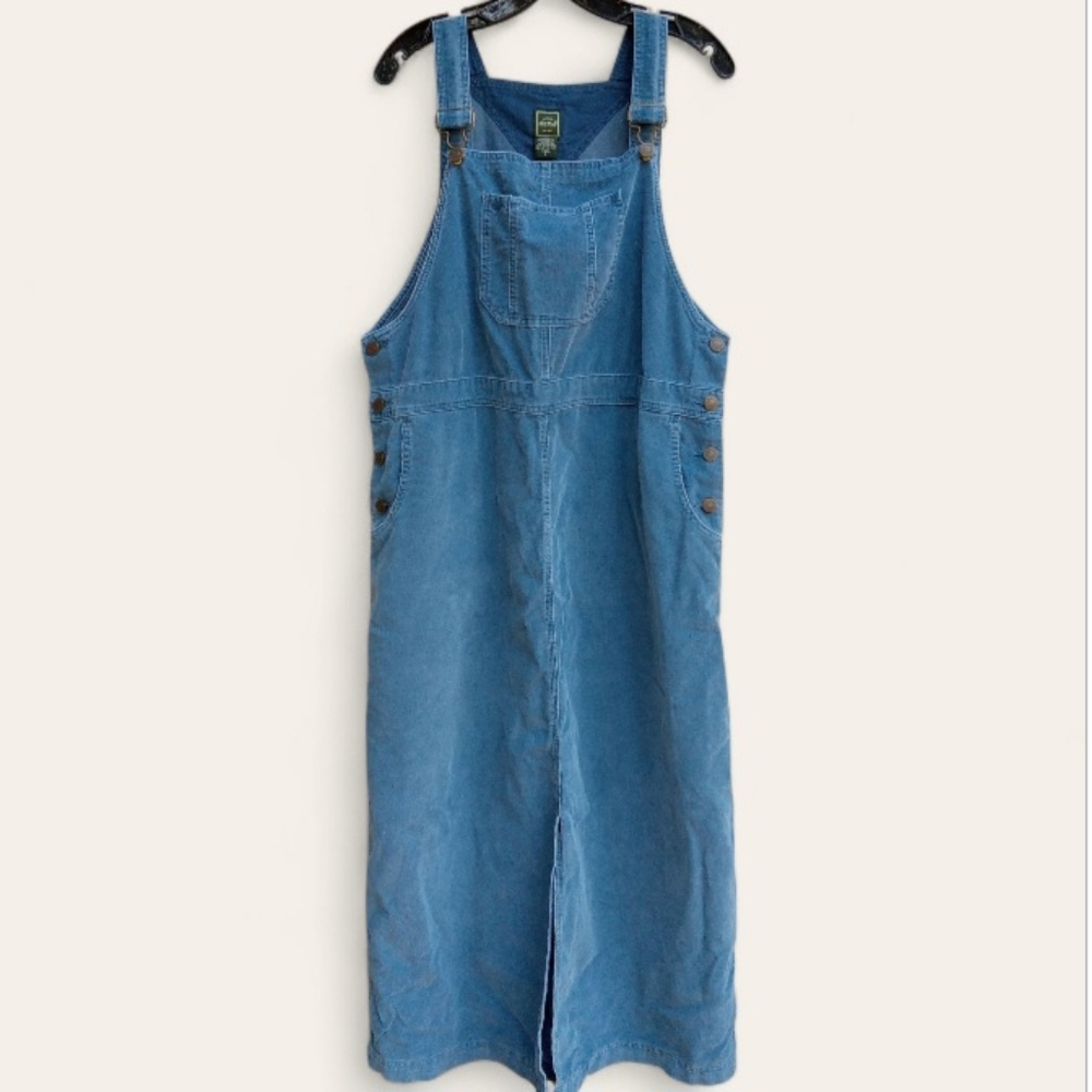 Corduroy Dress Overall Maxi by Eddie Bauer Size Large Tall Blue Cotton 90s Vtg